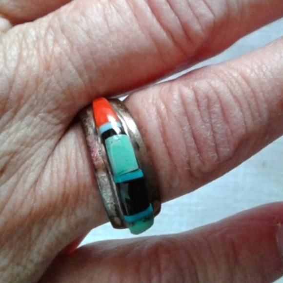 Vintage Navajo Native American Begay Multistone Ring Size 8 - Picture 2 of 12